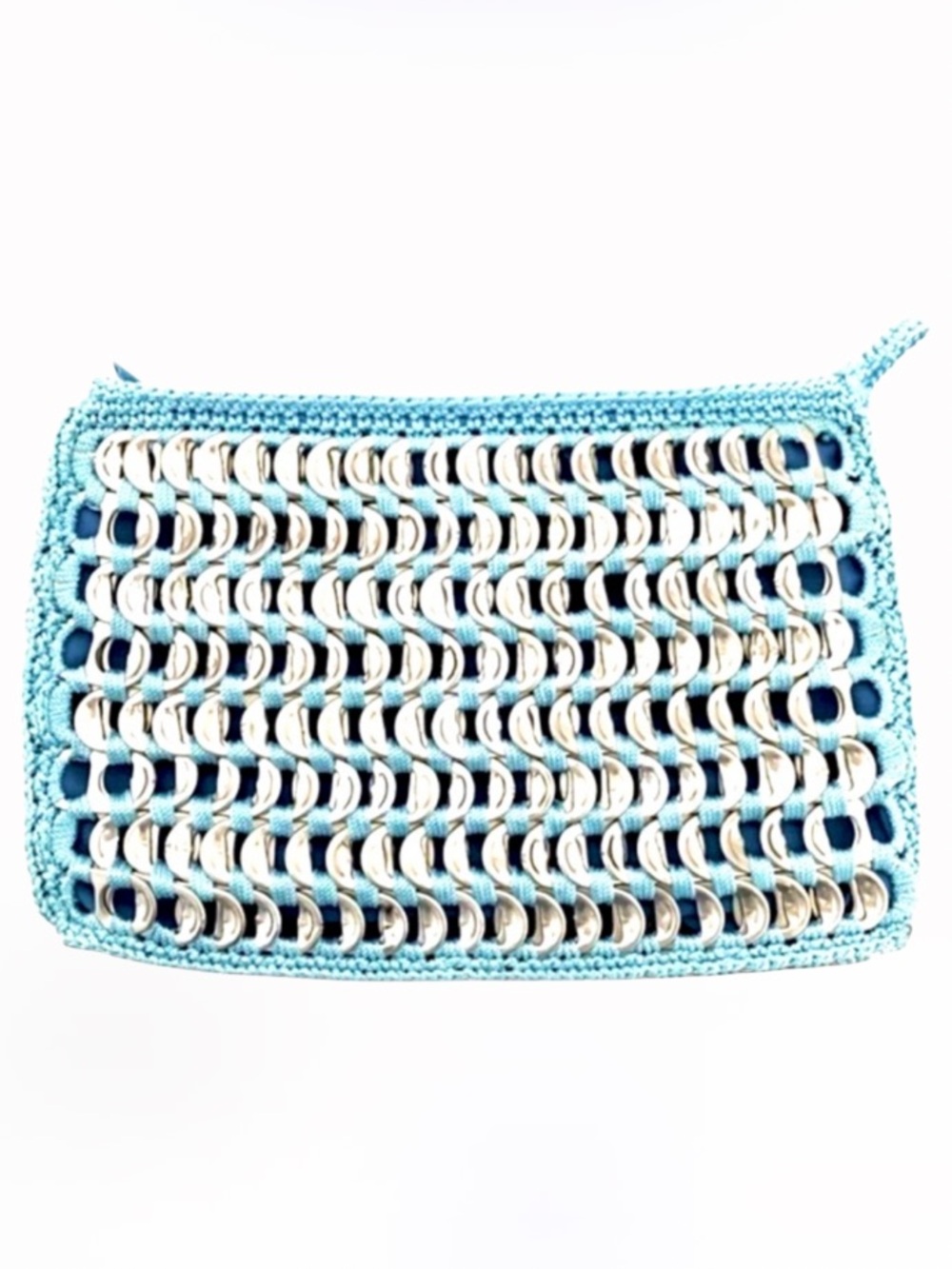 Handmade Blue Crocheted Pop Tabs Clutch
